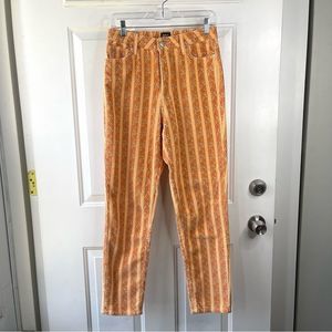 Urban Outfitters BDG Orange Floral Stripe Corduroy High-Rise Mom Pants Size 27
